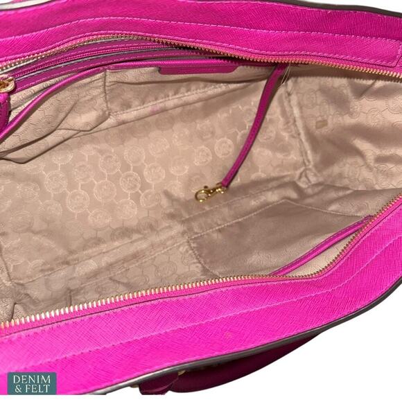 Michael Kors Selma Large Saffiano Leather Satchel Tote Bag Fuchsia Pink - Picture 12 of 14